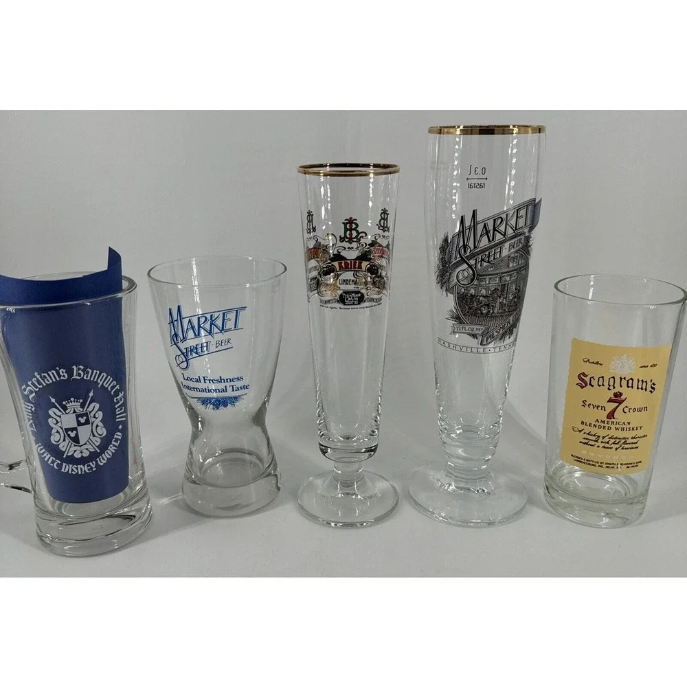 Beer‎ Liquor Glasses Lot of 5 Market St Seagrams Kriek King Stefans Barware